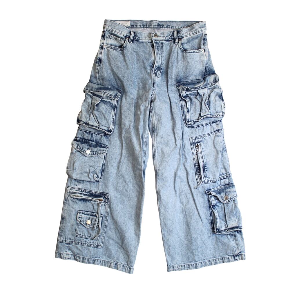 Gap Cargo Jeans Wide Leg Womens 31 Size 12 Short Blue Denim Baggy Pockets Y2K